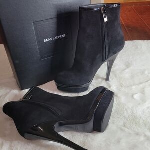 (SOLD) YSL Black Suede Women Ankle boots Size 37 (US Size 6.5)